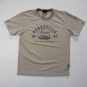 Indian Motorcycle T Shirt Men Large Tan Bonneville Land Speed Record 1967 Racing